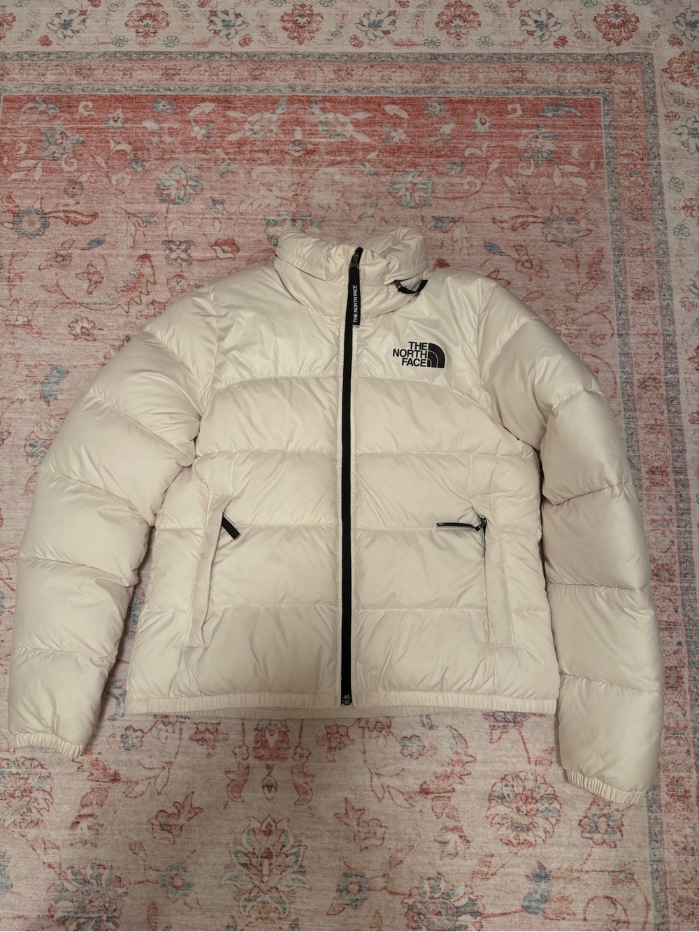 The North Face Women's Cream Puffer Jacket with Black Trim